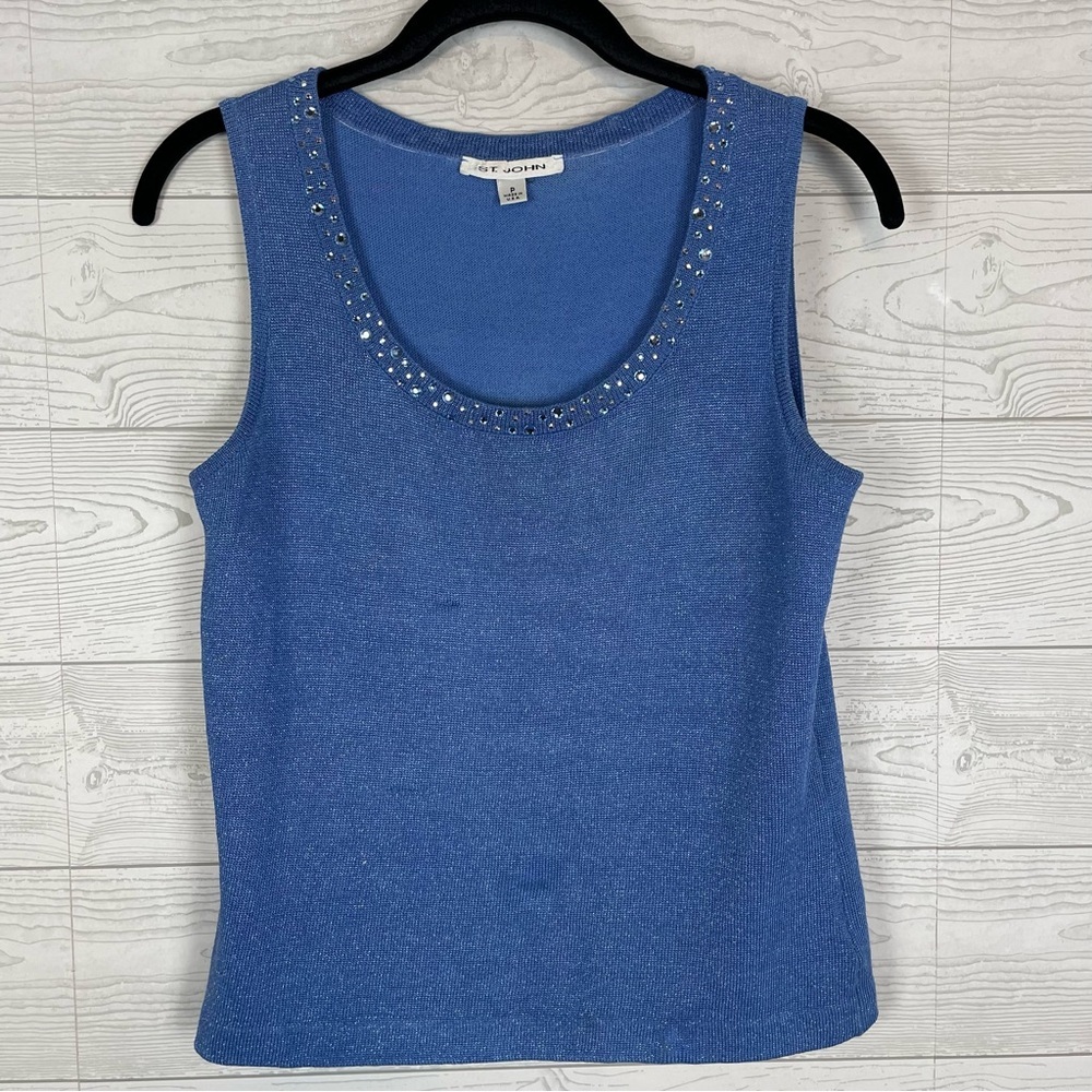St. John Blue Knit Metallic Sleeveless Blouse Size P/2